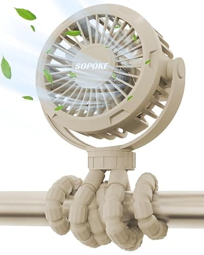 SOPOKE Mini Portable Baby Stroller Fan,3 Speed Personal Handheld Fan,Battery Operated Rechargeable 360° Flexible Tripod Cooling Fan, Suitable for Car Seat Crib Treadmill Golf Cart Travel(Yellow) - Image 1