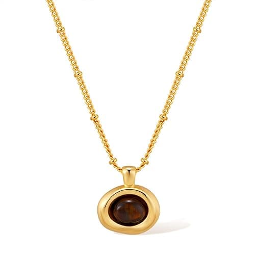 Jean Beau Gold Stone Pendant Necklaces for Women, Chunky Gemstone Dangle Necklace Wedding Prom Fashion Jewelry Gift - Image 1