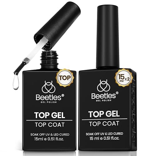Beetles Top Coat Gel Nail Polish, 2Pcs 15ml No Wipe Gel Top Coat High Gloss Shiny Long-Lasting Clear Nail Polish Soak Off Nail Lamp Needed Home DIY Manicure Gifts for Women - Image 1