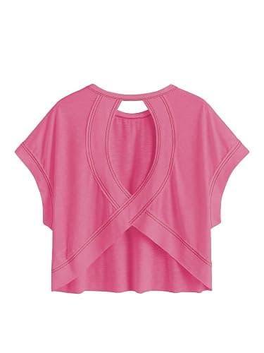 SOLY HUX Women Open Back Tops Workout Backless Tee Casual Athletic Shirts Short Sleeve Oversized Gym T Shirt - Image 1