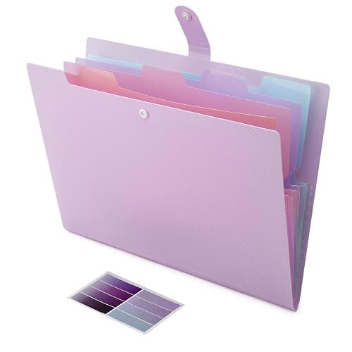 NAFY Colorful Expanding File Folder, 5 Pockets Folder with Colored Labels Portable Weave Pattern Accordion File Folder A4 Letter Size Project Organizer Document Folder for Office School (Purple) - Image 1