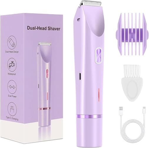 CheckSimple 2025 New Bikini Trimmer for Women,Dermave Bikini Shaver,2-in-1 Electric Razors for Women(Purple) - Image 1