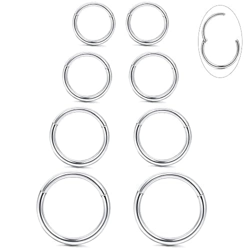 LOYALLOOK 8Pcs G23 Titanium Hinged Clicker Segment Nose Rings Hoop Septum Nose Lip Ring Hoop for Women Men Helix Cartilage Daith Tragus Sleeper Earrings Body Piercing Improved 16G - Image 1