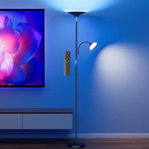 SIBRILLE RGB Torchiere Floor Lamp - 2 Way Dimmable LED Standing Lamp with Remote&Button Control, 30W Rotatable Floor Reading Light, 72'' Tall Modern Corner Lamp for Living Room Bedroom Office - Image 1