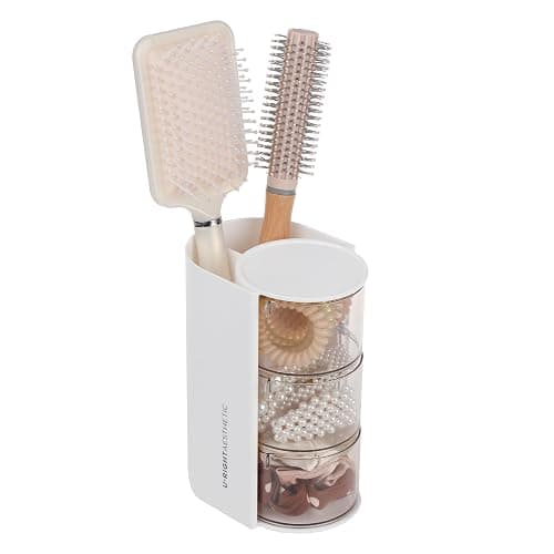 FABROK 3-Layer Clear Hair Accessories Organizer with Hair Brushes Holder, Rotatable Small Jewelry Box for Clip Earring Necklaces, Desktop Organizer Case for Cotton Swab, Accessories - Image 1