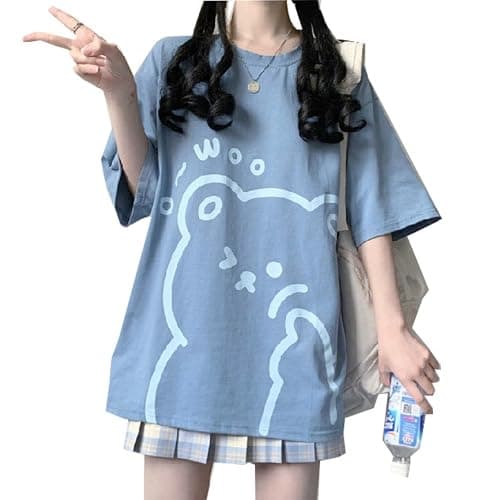 Women Kawaii Bear T-Shirt Cute Japanese Anime Graphic Tees Cartoon Korean Preppy Short Sleeve Baggy Top Oversized Clothes - Image 1