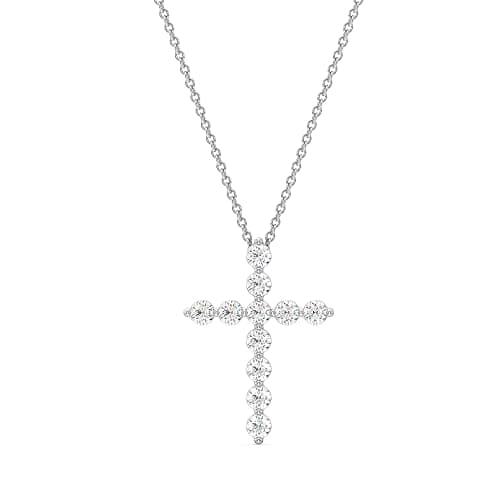 GILDED 1 ct. T.W. Lab Grown Diamond (SI1 Clarity, F Color) and Sterling Silver & 14KT Gold Plated Silver Cross Pendant with an 18 Inch Spring Ring Clasp Cable Chain - Image 1