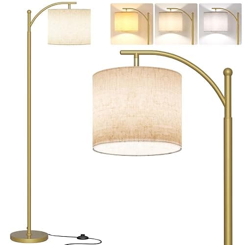 SUNMORY Arc Floor Lamp,Modern Floor Lamp with 9W 3 Color Temperatures Bulb,Metal Standing Lamps with Adjustable Hanging Lampshade,Tall Floor Lamps for Living Room,Bedroom, Gold Without Remote - Image 1