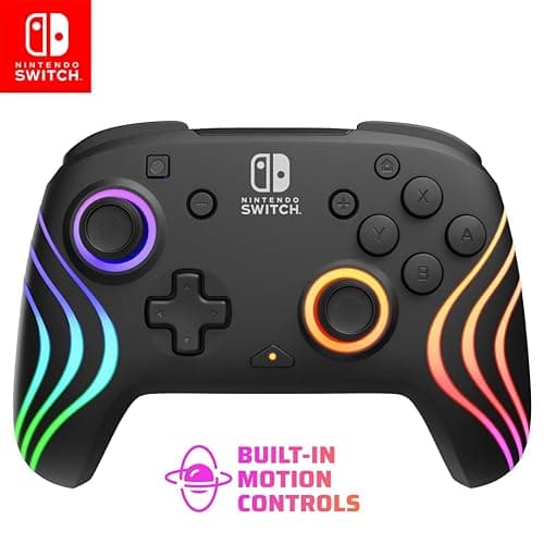 PDP Gaming Afterglow Wave Wireless Nintendo Switch Pro Controller - Officially Licensed, Nintendo Switch 2, Switch Lite/OLED, RGB LED Customization, App Controls, Rechargeable Battery Power - Black - Image 1