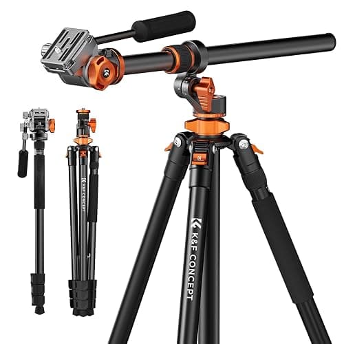 K&F CONCEPT 90''/230cm Overhead Camera Tripod, Horizontal Shooting Video Tripods with Fluid Head Heavy Duty, Detachable Monopod, for Indoor and Outdoor Use T254A7+FH-03 - Image 1