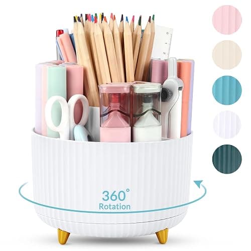 SKYDUE 360 Rotating Organizer - Dual-Purpose Pen & Pencil Holder with 5 Slots, Suitable for Office, School, or Home (White) - Image 1