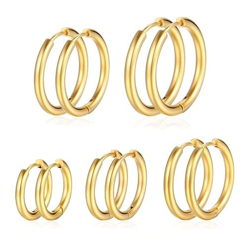 PICKBEAU Gold Hoop Earrings Set for Women, 14K Golden Plated Hypoallergenic Thin Small Gold Earrings Set Cartilage Helix Huggie Hoop Pack for Women Men Different Size - Image 1