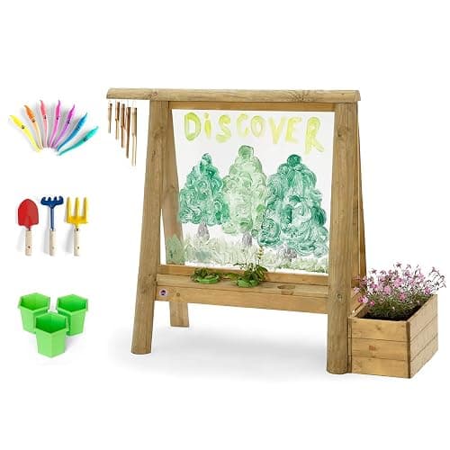 Plum® Discovery Art Easel for Kids- Outdoor Wooden Painting Easels with Paint Brush and Accessories, Learning Toys for Toddlers, Wood Planter Box, Easy to Clean, Durable, Weatherproof, Ages 3+ - Image 1