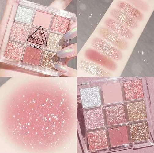 Kayswang 9 colors glitter eyeshadow palette makeup palette matte high pigment color cream texture natural eye shadow powder eye shadow palette in autumn and winter long lasting and waterproof (pink) - Image 1