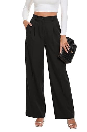 KICZOY Womens High Waist Wide Leg Dress Pants Loose Fit Back Elastic Waist Pleated Front Trousers for Work Casual - Image 1