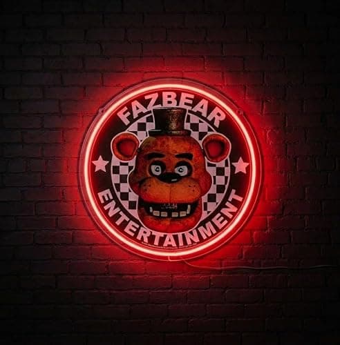 Silver Buffalo Five Nights At Freddy's Core Fazbear Entertainment Boxed 11.6 X 11.6 Small Die Cut Wall Art with LED Neon Tube Accents | Small Die Cut, Tube Accents, Fazbear Entertainment, 11.6” x 11.6” - Image 1
