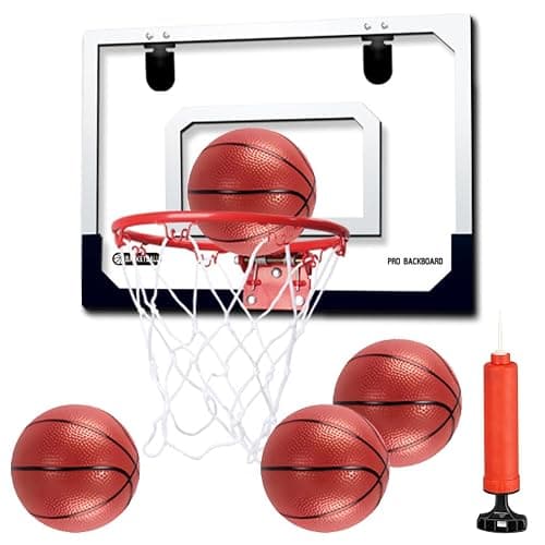 BOPEUY Panier de Basket Interieur, Mini Panier de Basket Enfant Interieur, Paniers de Baskets Mural avec 4 Ballons et Pompe à Air, pour Cadeau d'anniversaire Garcon Fille Ado Les 5 Ans et Plus Ans - Image 1
