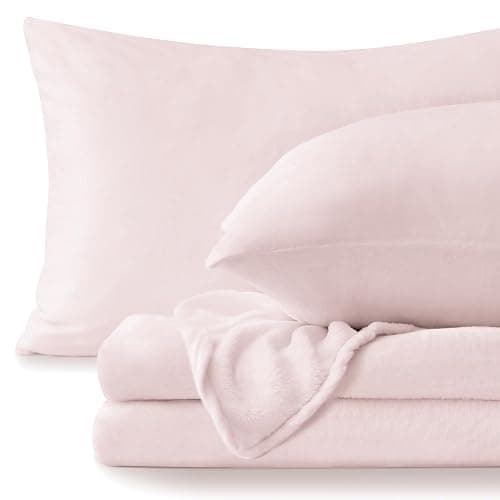 BEDELITE Flannel Sheets Queen Size Pink - Super Soft Fleece Sheets Set Fluffy Extra Plush, 4 Piece(Include Fitted Sheet, Flat Sheet, 2 Pillowcases) - Image 1