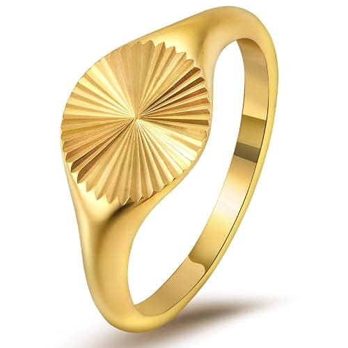 YeGieonr Non Tarnish Gold Rings for Women, Waterproof Gold Signet Ring, 18K Gold Plated Stackable Rings for Everyday Wear - Image 1