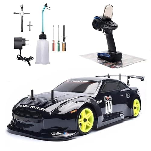 BINGXMF Nitro RC Cars 1/10 Two Speed Nitro Gas Power Car for Adults - Fast Drift 4WD 80KM/H Metal Chassis Gas Off Road Short Course Truck (Black) - Image 1