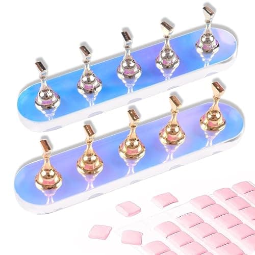 ANGNYA 2 Set Nail Stand ,Aurora Nail Holder for Painting Nail Stand for Press on with 96 Pcs Reusable Sticky Putty Nail Display Stand Nail Hand Practice Magnetic Nail Art Tools for Homes and Salons (Round) - Image 1
