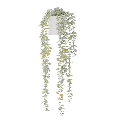 BACAMA Faux Ivy Eucalyptus Vine Fake Hanging Plants in White Pot, Medium | Decorative Hanging Plants, Fake Greenery, For Shelf - Image 1