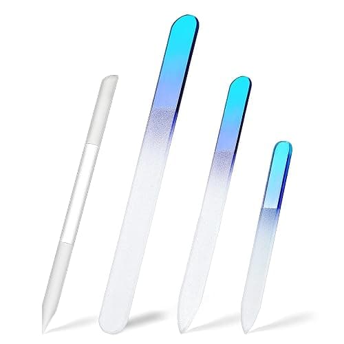 4 Pcs Glass Nail File Set Nail Files and Cuticle Pusher Double Sided Crystal Fingernail Buffers for Women Natural Fingernail Manicure Pedicure Toenail Buffer Cuticle Trimmer - Image 1