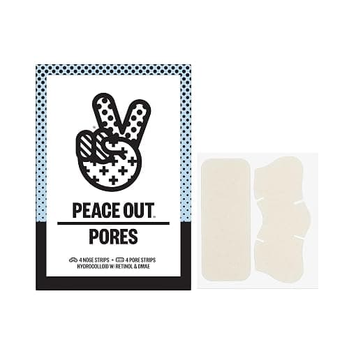 PEACE OUT Skincare Pore Minimizing Strips, Hydrocolloid Pore-Refining Nose and Face Strips with Retinol & Vitamin A to Shrink Enlarged Pores and Remove Blackheads (4 pore and 4 nose strips) - Image 1