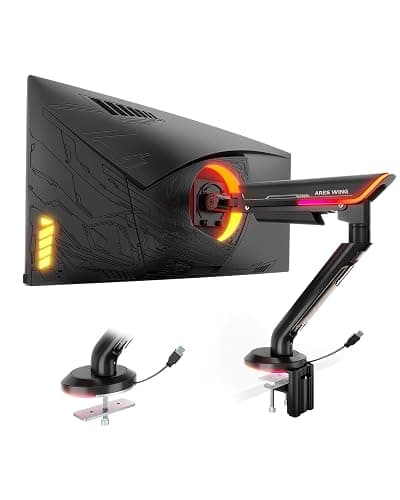 ARES WING Single Monitor Mount with RGB, Heavy-Duty Gaming Monitor Arm fits for 24"-57" Ultrawide Screen, Adjustable Computer Monitor Stand Holds Up to 60LBS with VESA Mount, Clamp & Grommet, Black - Image 1