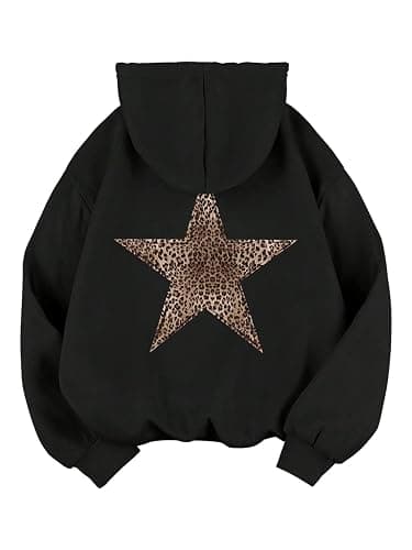 Baonmy Oversized Hoodies Women Star Leopard Print Hooded Preppy Fleece Sweatshirt Long Sleeve Y2K Graphic Hoodie with Pockets - Image 1