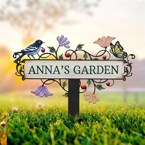 Personalized Metal Yard Sign, Custom Metal Stake Decor, Bird, Butterfly & Flower Design, Gift for Garden Lovers, Garden Decor (Bird, Butterfly & Flower) - Image 1