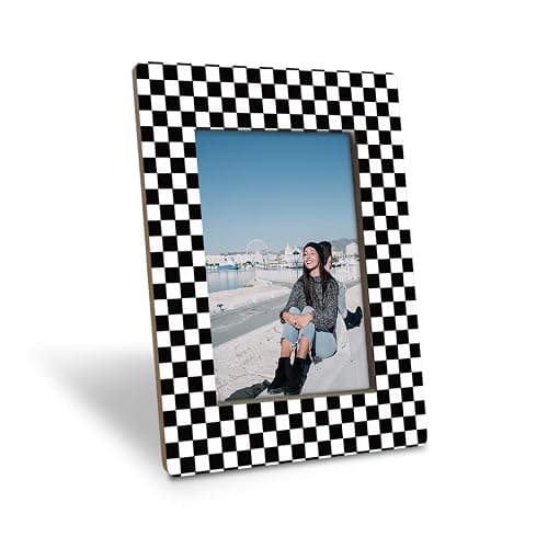 EDQAWN Black and White Checkered Picture Frame, Modern Geometric Pattern Frame for 4x6 Inches Photo, Display on Table Top Desk, Black and White Racing Flag Picture Frames - Image 1