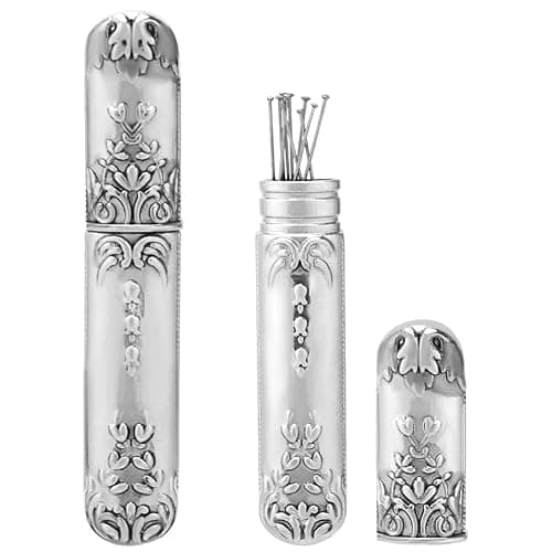 GORGECRAFT Vintage Needle Storage Case Antique Silver Needles Tubes Toothpick Keeper Holder Box Container Portable Sewing Supplies Tools for Embroidery Cross Stitch Hand Crafts 3.46x0.59inch - Image 1