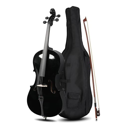 Ktaxon Full-Size Cello, Beginner Cello 4/4, Acoustic Cello Set with Portable Bag, Bow, Rosin, Bridge, Adults & Kids String Musical Instruments(Black) - Full - Black - Image 1