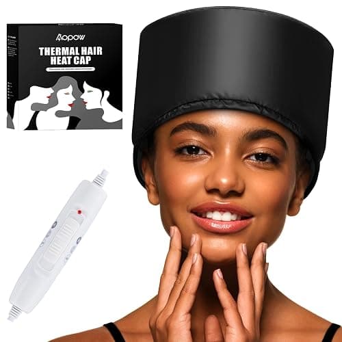 Heat Cap Hair Deep Conditioning - Heating Thermal Steamer Cap Electric Hot Treatment Cap for Natural Black Afro Hair Heated Hair Care Spa Hat for Home Use with 2 Mode Temperature Control - Black - Image 1