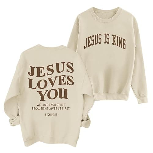 Sulayesh Fleece Christian Sweatshirts Women Jesus Loves You Jesus Is King Hoodie Religious Faith God Shirts Oversized Tops - Image 1