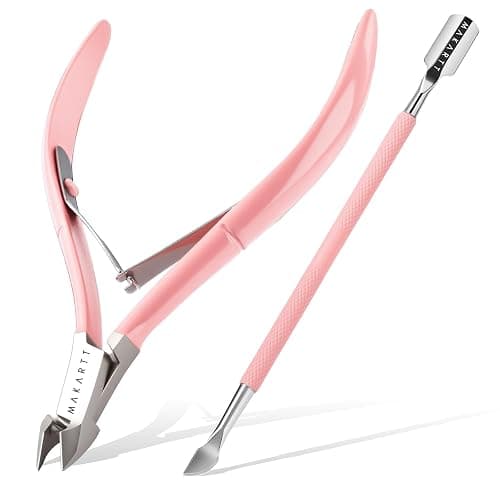 Makartt Cuticle Trimmer with Cuticle Pusher - Stainless Steel Cuticles Nipper with Dual Spring, Ergonomic Handle, 7mm Blade & Dual-Ended Pusher for Nail Care & Gel Removal, Pink - Image 1