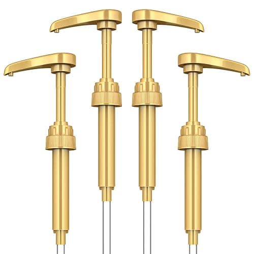 Neosoge Coffee Syrup Pump Dispenser, 4 Packs of Syrup Pump for 750ml/25.4 oz Syrup Bottle, Gold Pumps for Coffee Syrup Bottle, works with Torani, DaVinci, Jordans Skinny 750ml Syrups Bottles (Gold) - Image 1