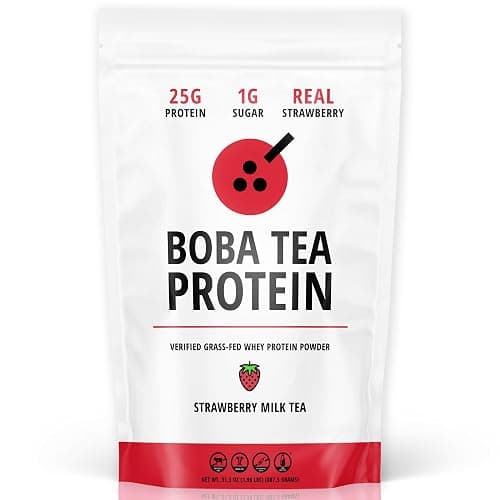 Strawberry Milk Tea | 25g Grass-Fed Whey Protein Isolate Powder | Gluten-Free & Soy-Free Bubble Tea Protein Drink | Real Ingredients & Lactose-Free Protein Drink | 25 Servings - Image 1
