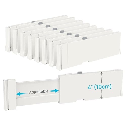 Vtopmart Drawer Dividers for Clothes 8 Pack, Adjustable 4" High Expandable from 11.3"-17" Dresser Drawer Organizer, Plastic Drawers Separators for Dresser, Baby Clothes, Kitchen and Office Storage - Image 1