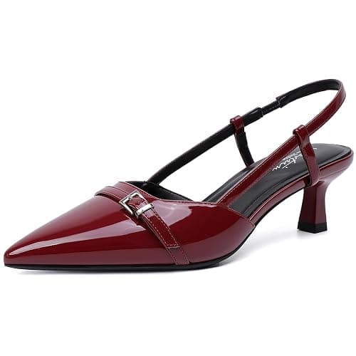 Mostrin Kitten Heels for Women Low Heel Closed Pointed Toe Slingback Pumps Buckle Strap Dress Shoes for Daily Working Wedding - Image 1