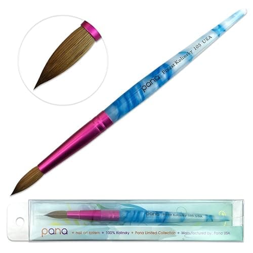 PANA USA Acrylic Nail Brush Pure Kolinsky Hair Acrylic White Swirl Blue Handle with Pink Ferrule Round Shaped - Size 10 - Image 1