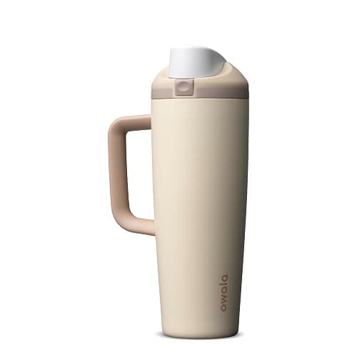 Owala FreeSip Tumbler Insulated Stainless Steel Water Bottle with Built-in Straw and Side Handle, For Travel, Work, School, and Sports, 30oz, BPA Free, Leak Proof, Lightly Toasted - Image 1