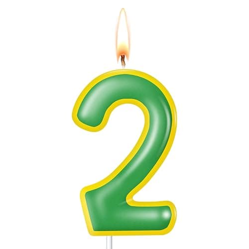 Lounsweer Street Party Decorations Birthday Candle Number 2 Birthday Cake Decoration for Friend Yellow and Green Cake Topper Friends Themed Supplies Number Candles for Boy Girl - Image 1
