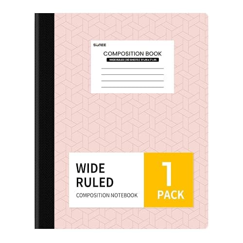 SUNEE Composition Notebook, Wide Ruled Paper, Home School Supplies for College Students & K-12, 9-3/4" x 7-1/2", 80 Sheets/160 Pages, Pink - Pink - Image 1