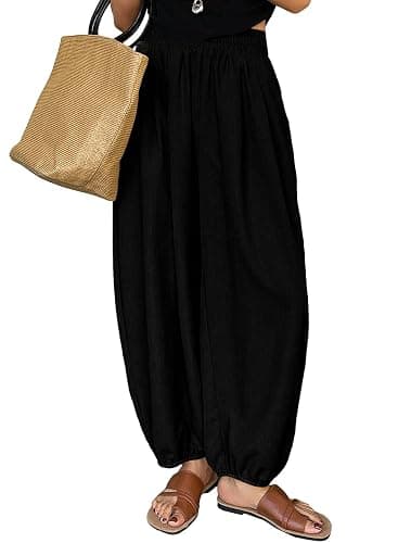 Astylish Womens Elastic High Waisted Baggy Barrel Pants 2026 Casual Lounge Boho Harem Trousers Pants - Image 1