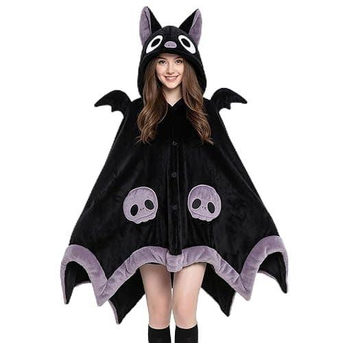 Cute Bat Blanket Hoodie, Wearable Bat Blanket Adult for Halloween Cosplay, Soft Hooded Bat Cape for Women - Image 1