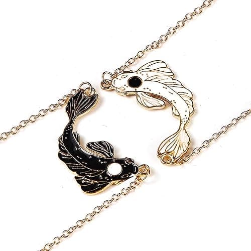 COLORFUL BLING 2 Pieces Yin Yang Friend Pendant Necklace Dragon Matching Unique TaiChi Fish Couple Necklace Cord BFF Friendship Bestie Engagement BFF Jewelry - Image 1