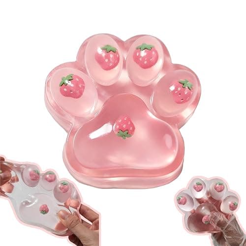 Chicooan Large Cat Paw Taba Squishy Big Squeeze Toys 5-inch Strawberry Pink Cute Fufu Squishy Sensory Stress Relief Fidget Toys for Party Favors Sensory Anxiety Toys for Adults (Strawberry) - Image 1