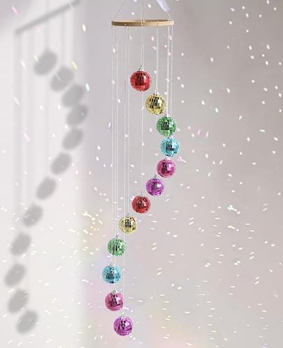 AceList Hanging Disco Ball Decor Rainbow Sun Catcher, 34.5 Inch Colorful Handmade Light Reflecting Hanging Decor for Window, Indoor Room, Patio, or Garden - Unique Sparkle Home Accent & Gift - Image 1
